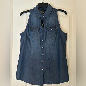 White House Black Market sleeveless denim washed top